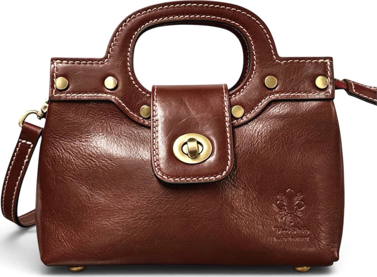 Modarno Borsetta donna a mano e tracolla in vera pelle vacchetta 21x8x14 cm - 9