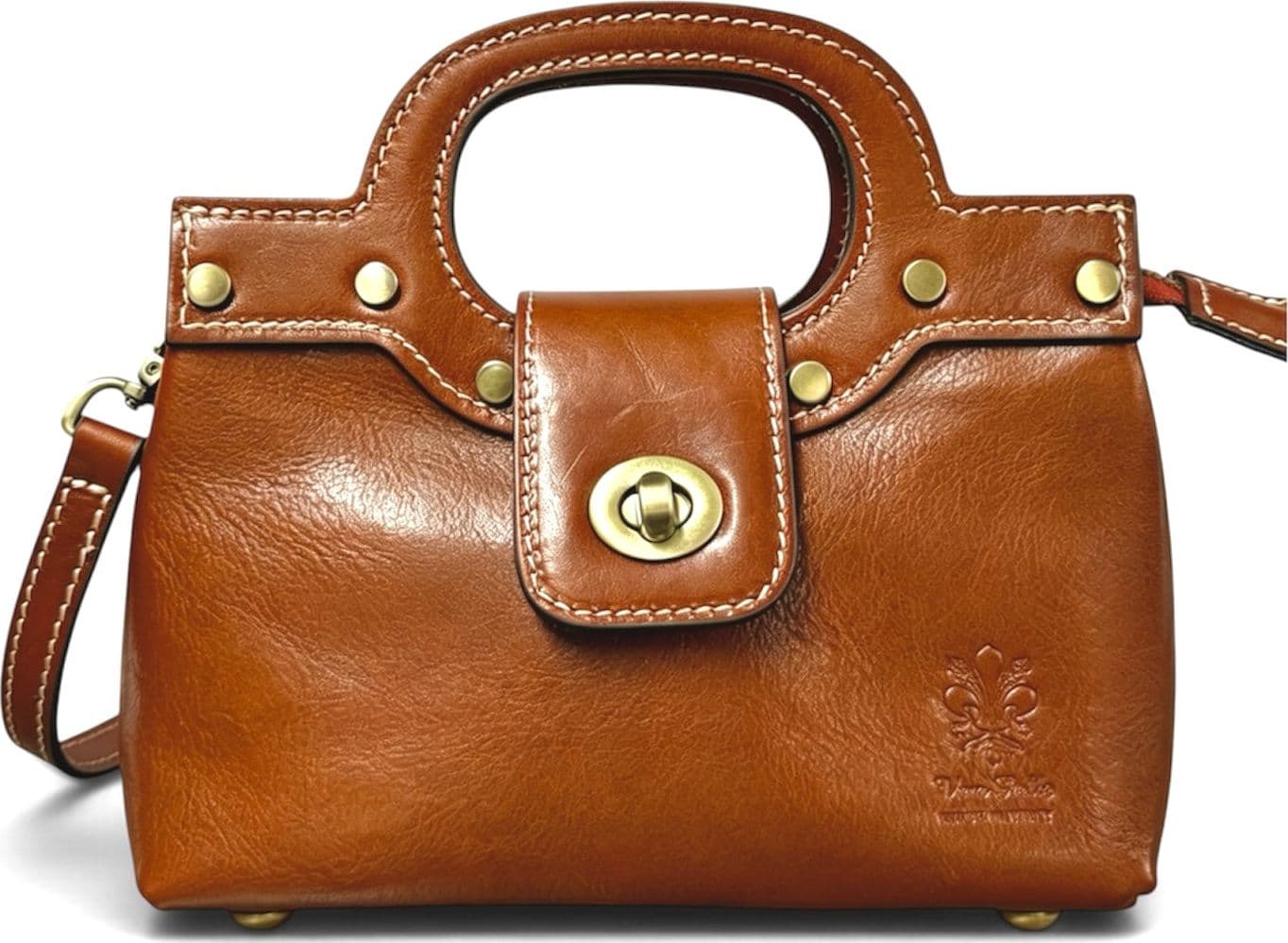 Modarno Borsetta donna a mano e tracolla in vera pelle vacchetta 21x8x14 cm - 10