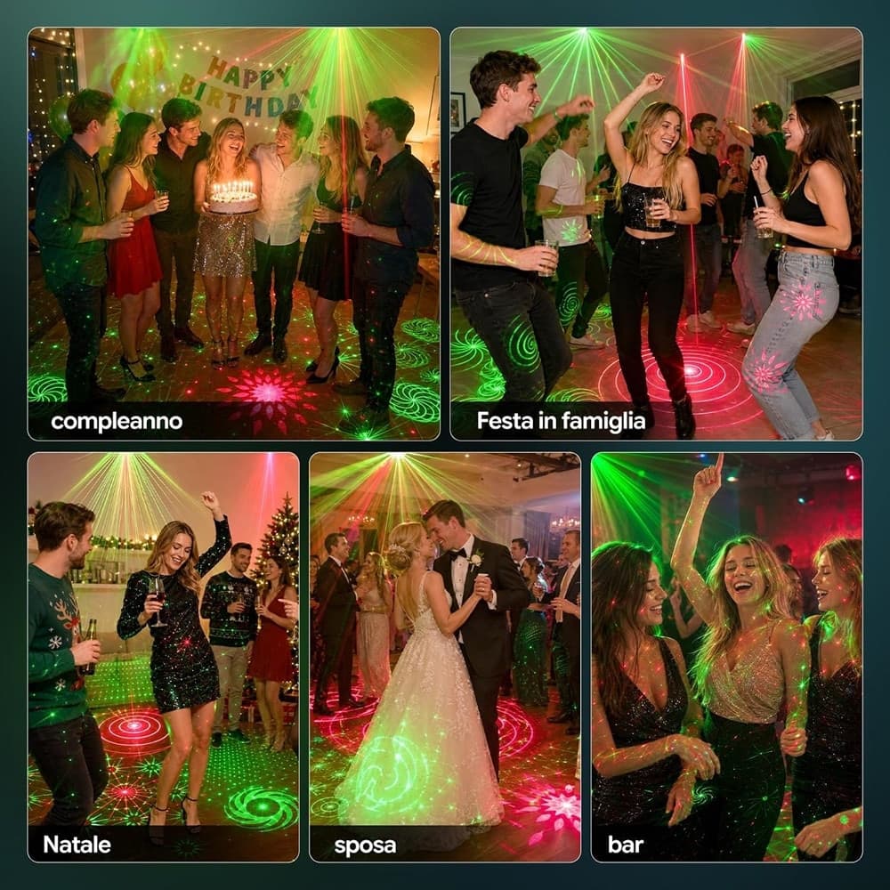 MINI PROIETTORE DA FESTA CON 32 EFFETTI DI LUCE MUSICA SPETTACOLI DISCOTECA FESTE NATALE - 2