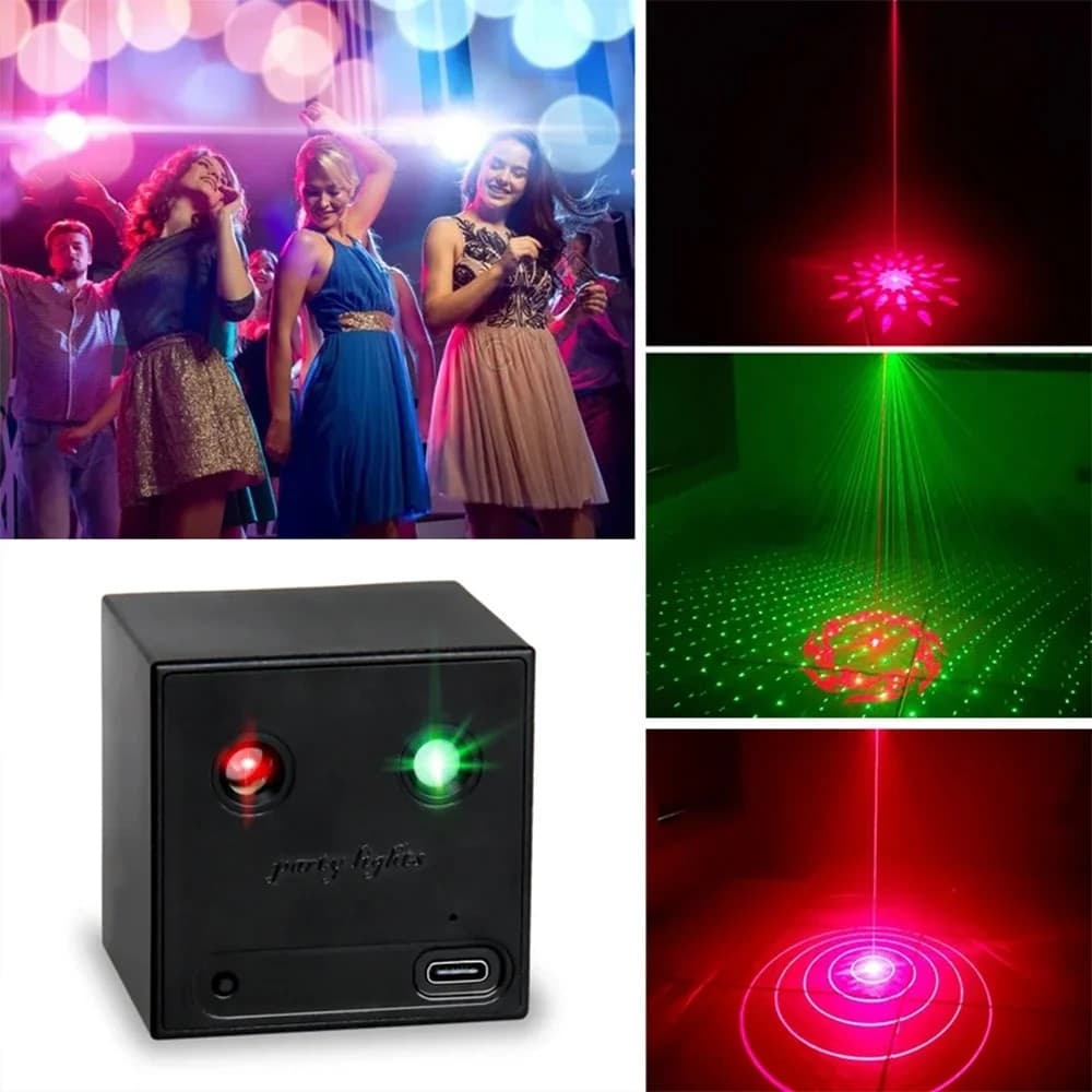 MINI PROIETTORE DA FESTA CON 32 EFFETTI DI LUCE MUSICA SPETTACOLI DISCOTECA FESTE NATALE - 5