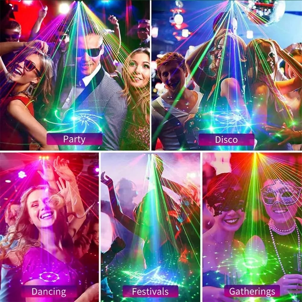MINI PROIETTORE DA FESTA CON 32 EFFETTI DI LUCE MUSICA SPETTACOLI DISCOTECA FESTE NATALE - 7