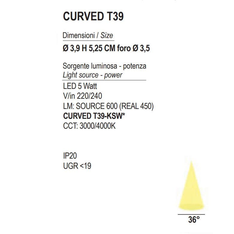 Faretto incasso Promoluce INSIDER CURVED T39 KSW LED CCT metallo - 27