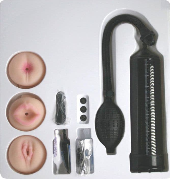 Pompa Pene Masturbatore Pipedream Pump Worx Travel Trio Set 3 Testine Fanta-Flesh Vibrante - 4