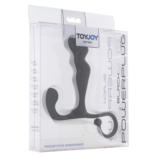 Massaggiatore Prostatico ToyJoy Power Plug Nero Silicone Curvo 10 cm con Base Sicura e Anello - 2