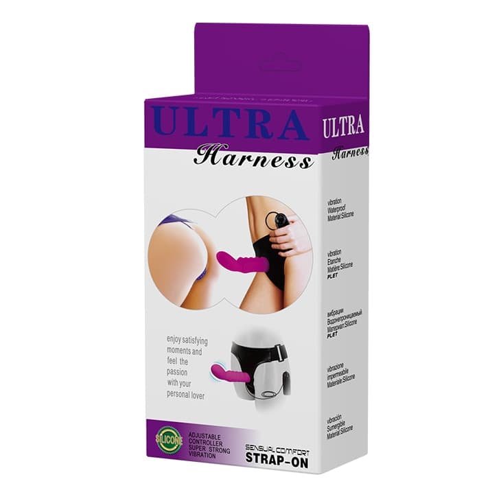 Strap-On Vibrante Baile Ultra Harness 15,5 cm Silicone Rosa Curvo Regolabile con Controller - 2