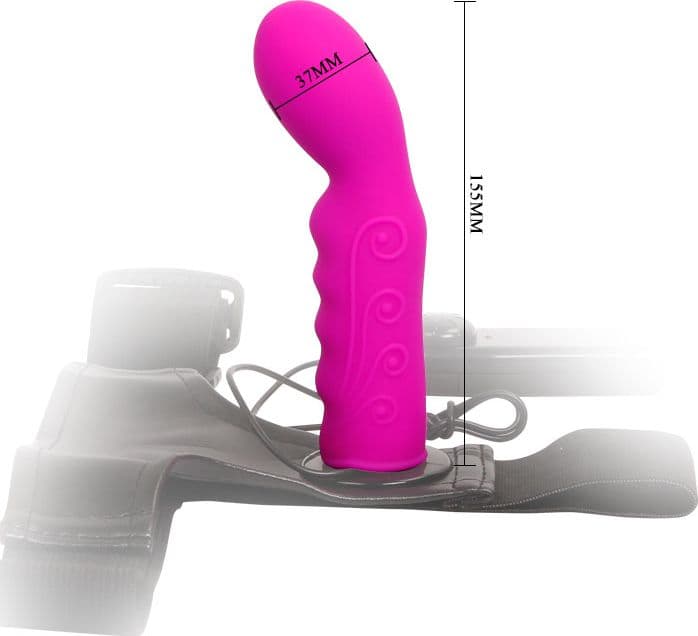 Strap-On Vibrante Baile Ultra Harness 15,5 cm Silicone Rosa Curvo Regolabile con Controller - 5