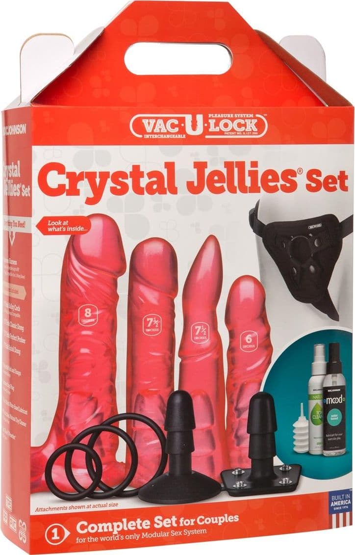 Set Strap-On XL Doc Johnson Vac-U-Lock Crystal Jellies 4 Dildo Intercambiabili Harness Completo - 2