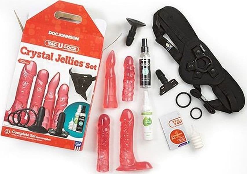 Set Strap-On XL Doc Johnson Vac-U-Lock Crystal Jellies 4 Dildo Intercambiabili Harness Completo - 3