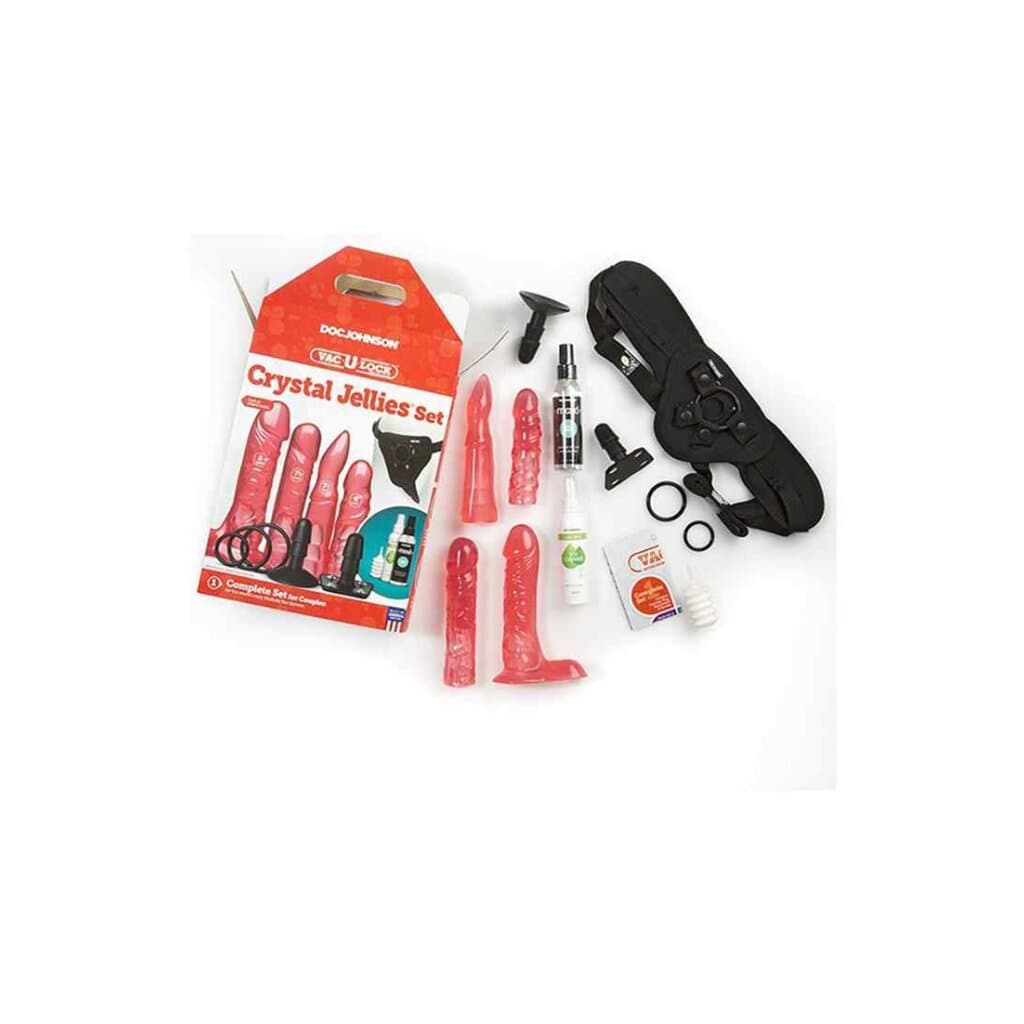 Set Strap-On XL Doc Johnson Vac-U-Lock Crystal Jellies 4 Dildo Intercambiabili Harness Completo - 8