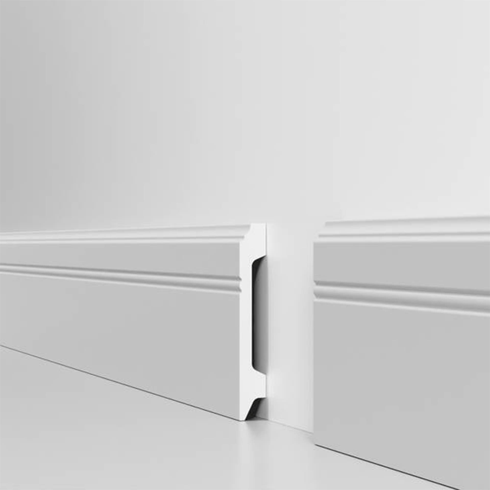 Pacco da 136ML di Battiscopa BIANCO Passacavo HORIZON by EDWIN VOSS 100x15mm in POLIMERI - Polistrutturato - 3