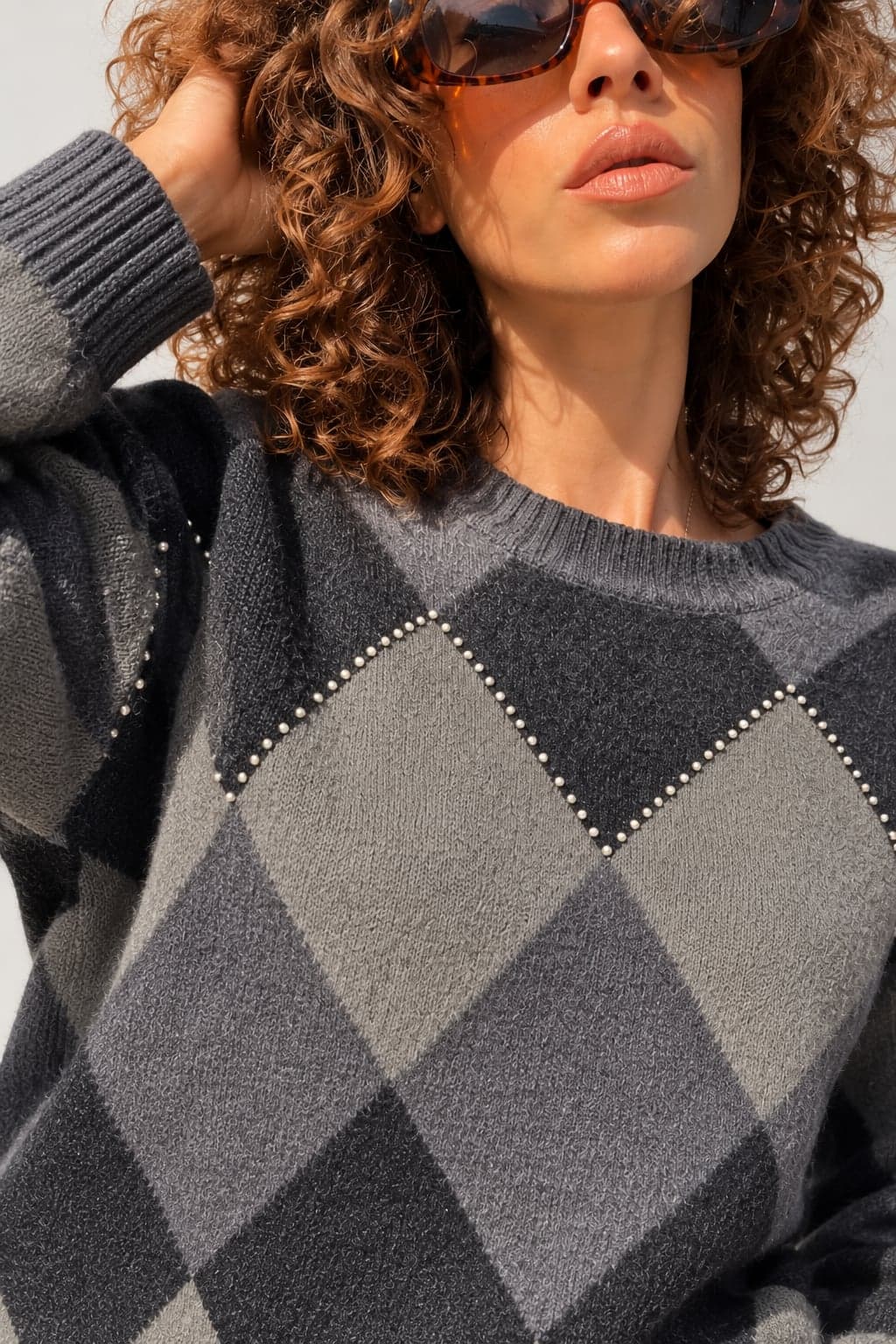 MAGLIA GIROCOLLO ROMBI CON STRASS - 2