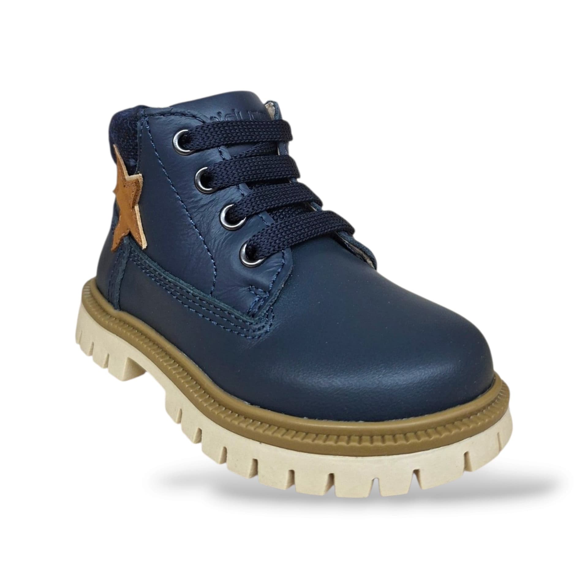 Scarpe primi passi bambino Balducci Cita MATR2740 blue-beige in pelle, lacci e zip, taglie 20-26 - 2