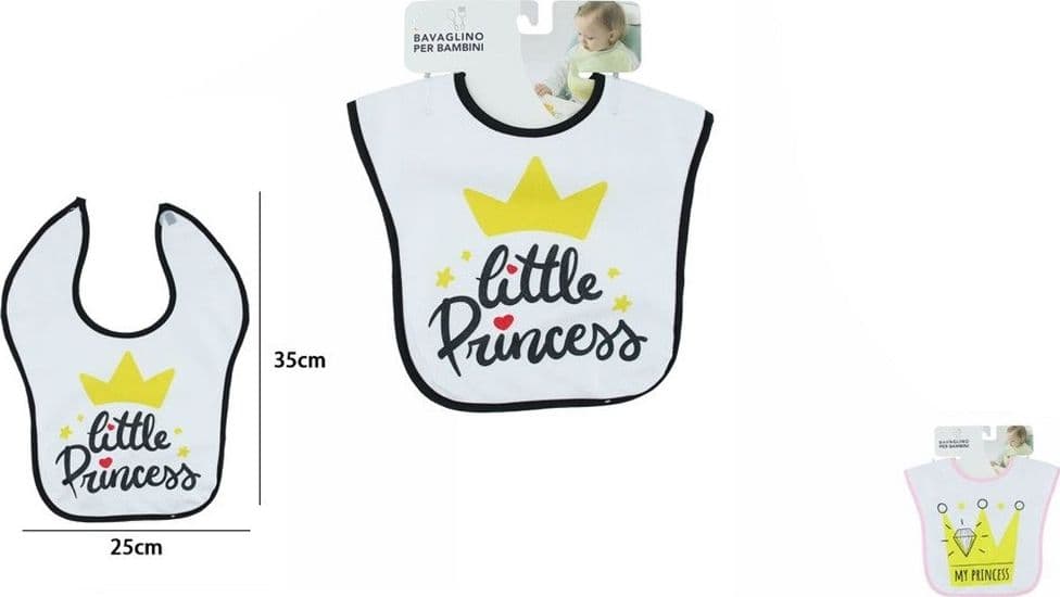SET 2 PZ BAVETTA BAVAGLINO PER PAPPA BAMBINI NEONATO DESIGN CON CORONA SCRITTA 31226 - 2
