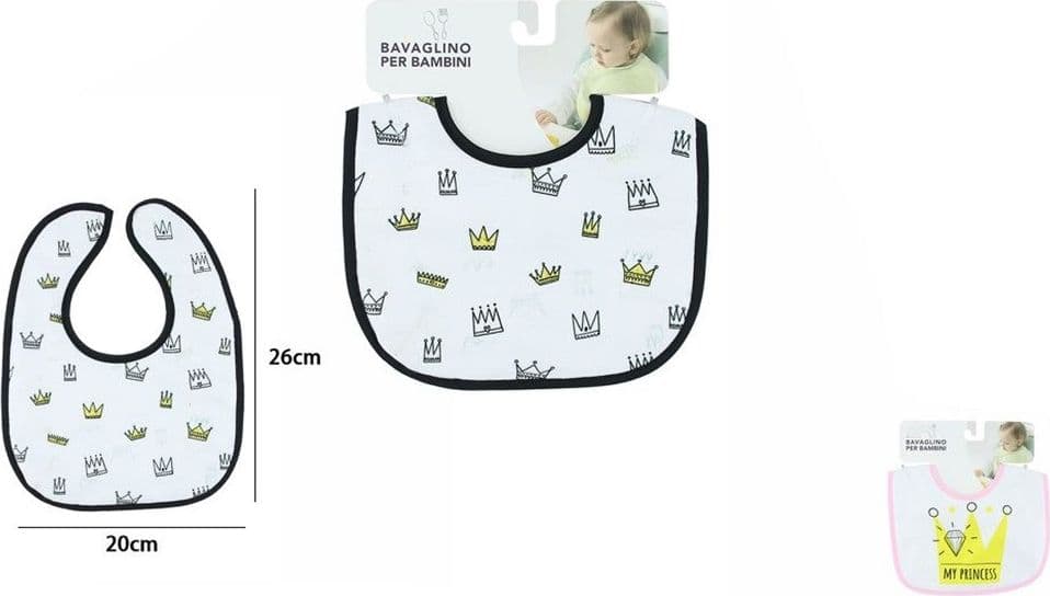 SET 2PZ BAVETTA BAVAGLINO PER PAPPA ALLATTAMENTO BAMBINI NEONATO FANTASIA CORONE 31225 - 2