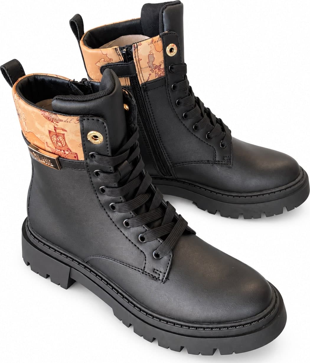 Alviero Martini 1 Classe anfibi donna nero mappa geo con zip - 6