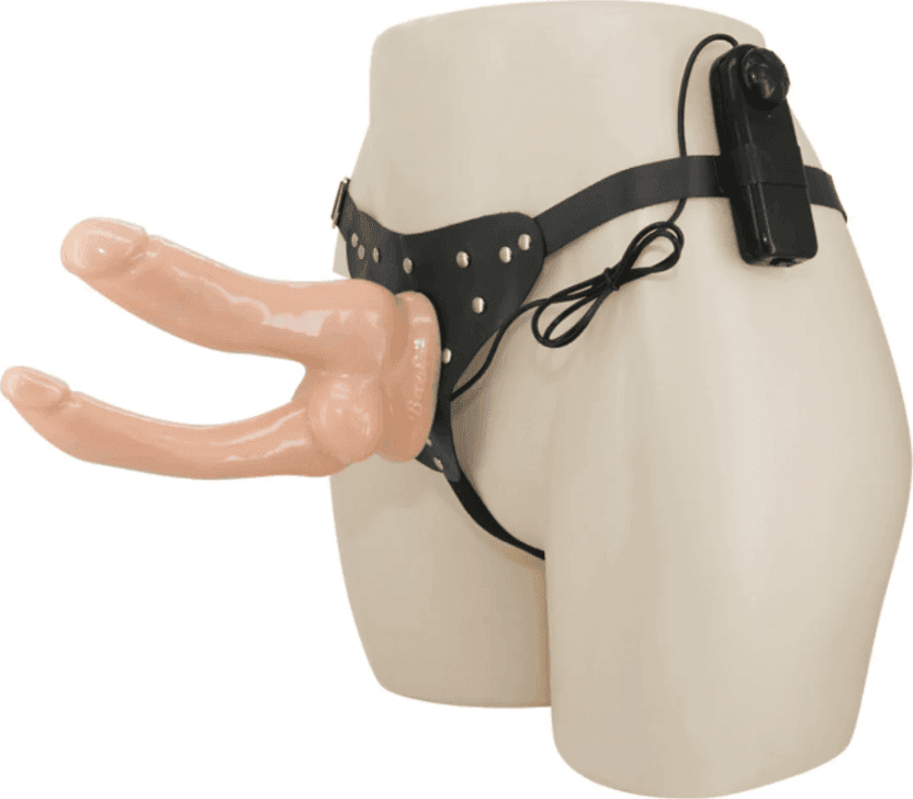 Strap-On Vibrante Baile Jessica Doppio Dildo 18/20 CM TPR Harness Regolabile Telecomando Sex Toy Coppia - 6