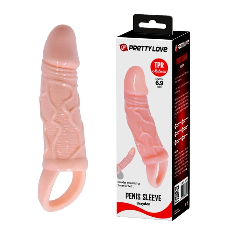 Guaina Pene Pretty Love Brayden 17,5 cm TPR Estensore Realistico con Anello Supporto Sex Toy Uomo