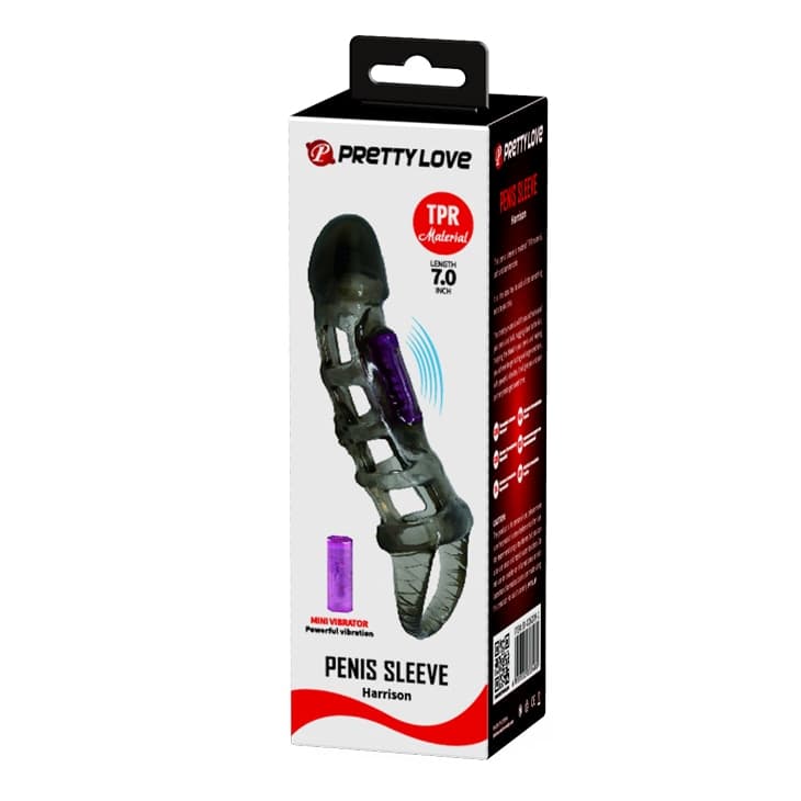Guaina Pene Vibrante Pretty Love Harrison 18 cm TPR Nero Mini Vibratore Estensore Sex Toy Uomo - 2