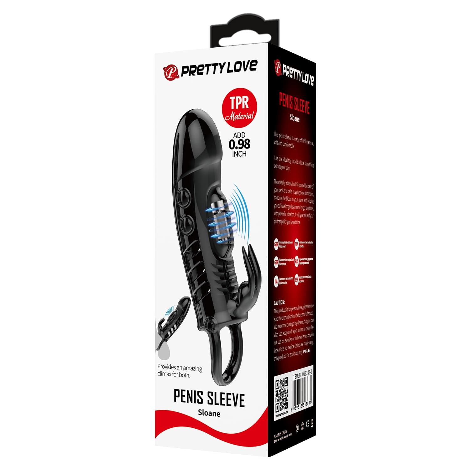 Guaina Pene Vibrante Pretty Love Sloane 14,8 cm TPR Estensore con Stimolatore Esterno Nero - 2