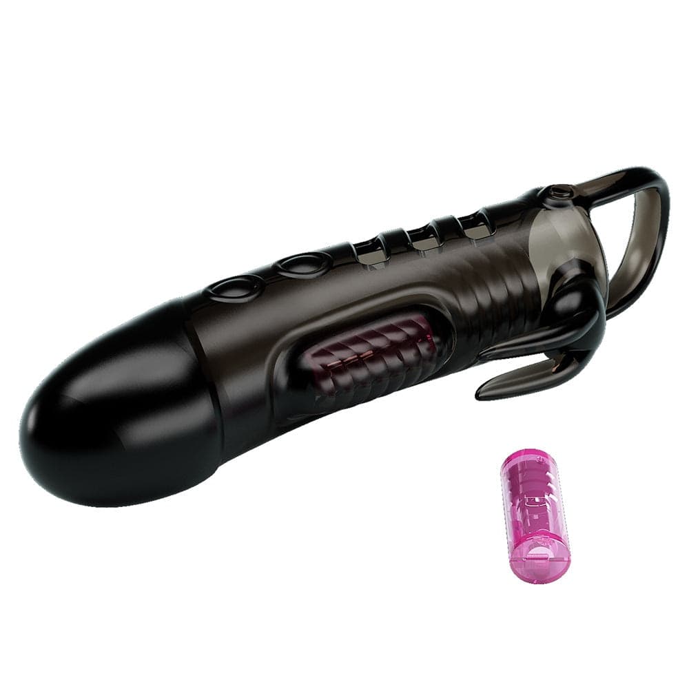Guaina Pene Vibrante Pretty Love Sloane 14,8 cm TPR Estensore con Stimolatore Esterno Nero - 5