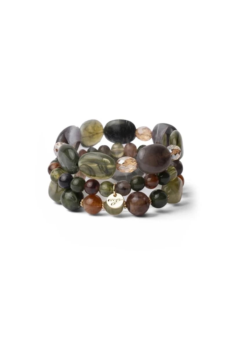 Bracciale elastico a tre fili con pietre in acrilico verde | MYA ACCESSORIES - 2