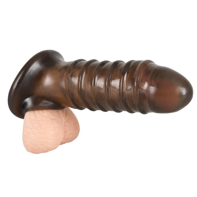 Guaina Pene Rebel Dick & Ball Sleeve 18 cm TPR Nero con Anello Testicoli Estensore Sex Toy Uomo - 4