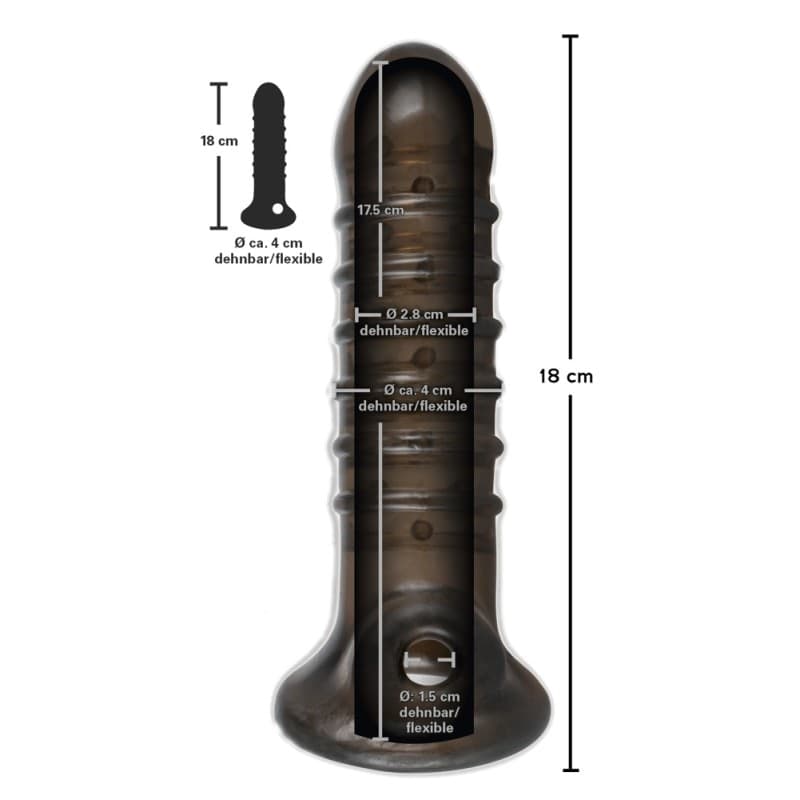 Guaina Pene Rebel Dick & Ball Sleeve 18 cm TPR Nero con Anello Testicoli Estensore Sex Toy Uomo - 5