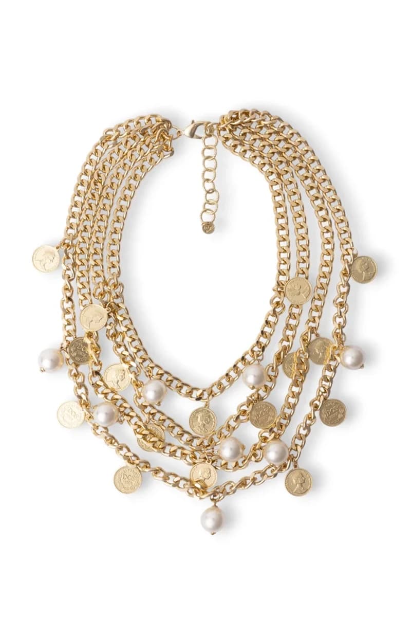 Collana a quattro fili con catene in alluminio dorato e perle bianche | MYA ACCESSORIES - 2