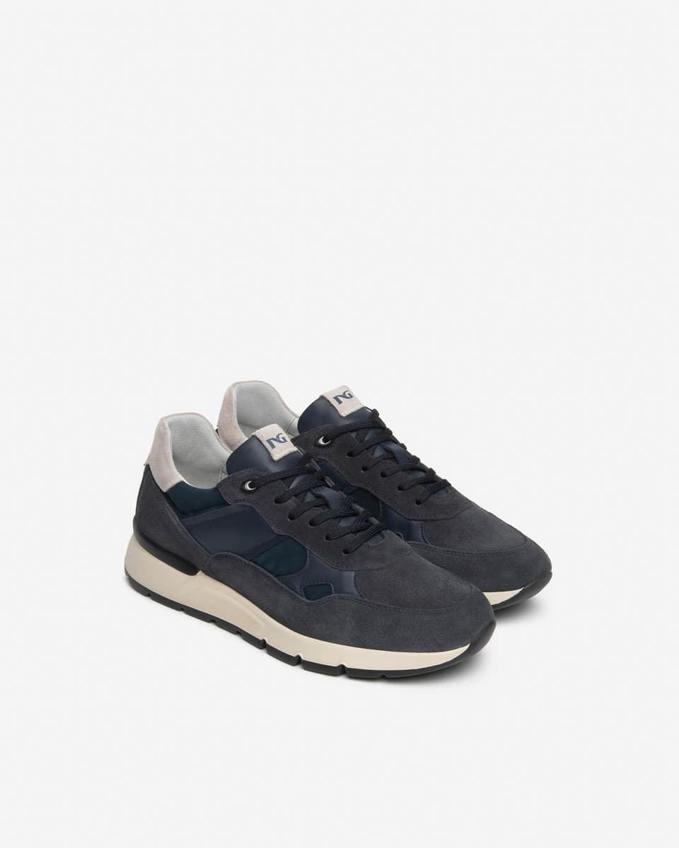 Nero Giardini sneakers uomo in pelle csamosciata, pelle e tela Blu I601290U200 - 2