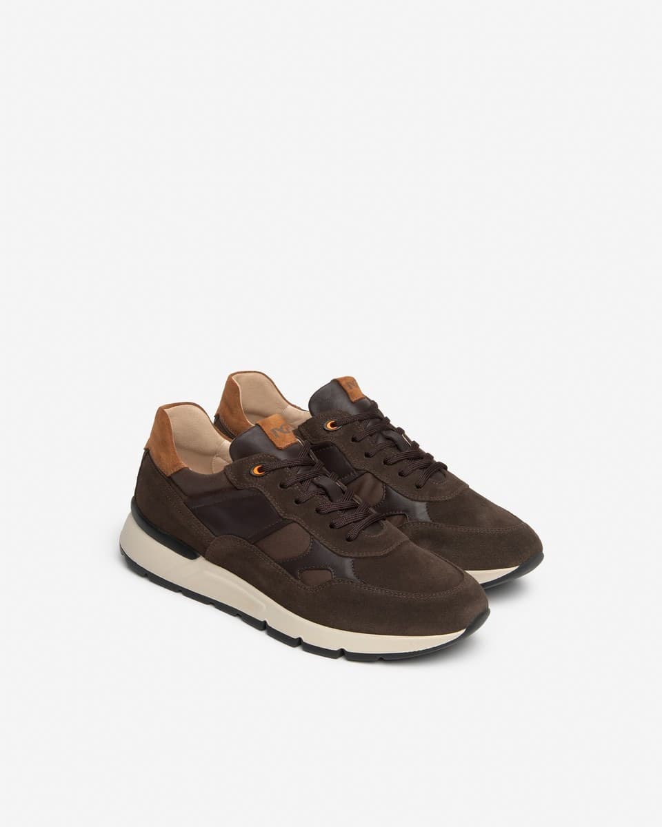 Nero Giardini sneakers uomo in pelle csamosciata, pelle e tela testa di moro I601290U300 - 2