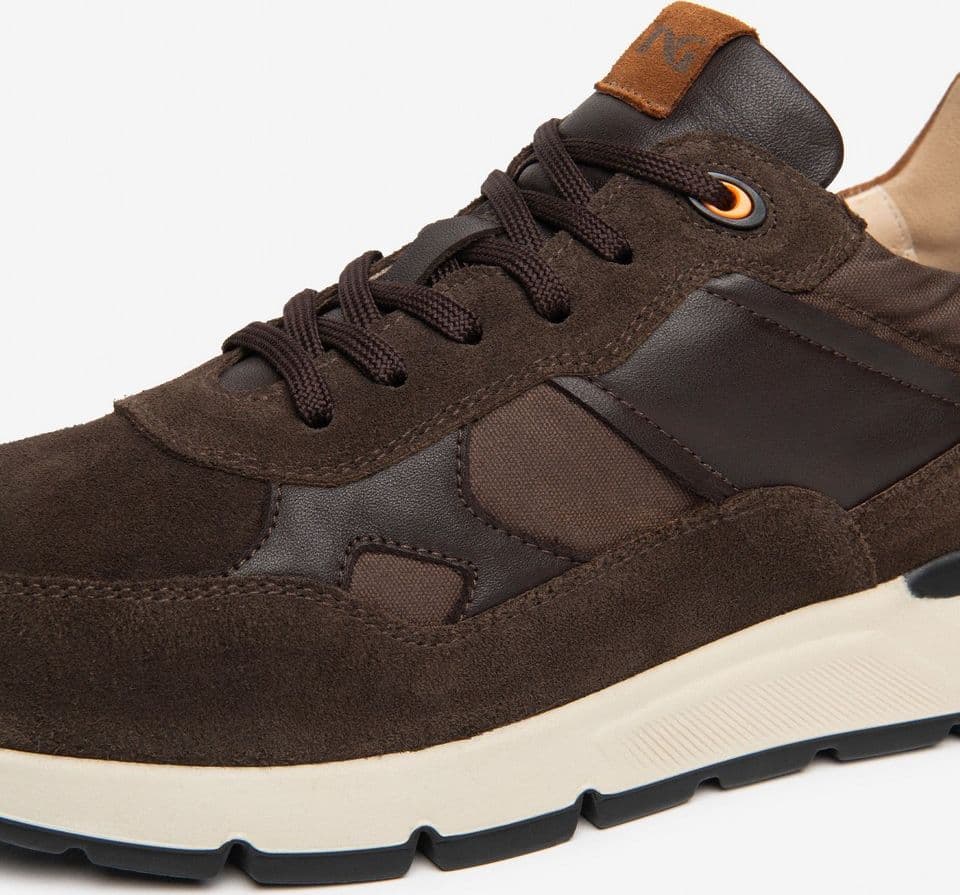Nero Giardini sneakers uomo in pelle csamosciata, pelle e tela testa di moro I601290U300 - 3