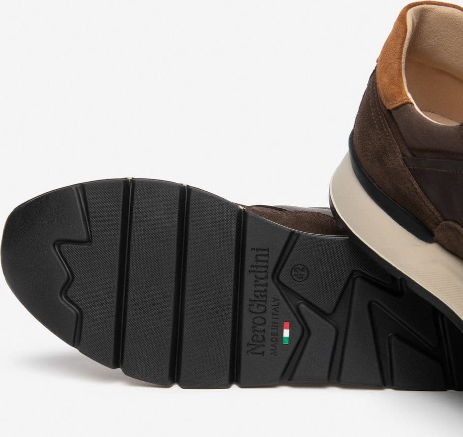 Nero Giardini sneakers uomo in pelle csamosciata, pelle e tela testa di moro I601290U300 - 4