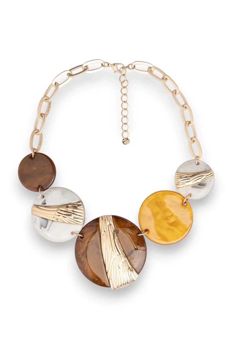 Collana corta con catena in metallo e cerchi in acrilico senape | MYA ACCESSORIES - 2