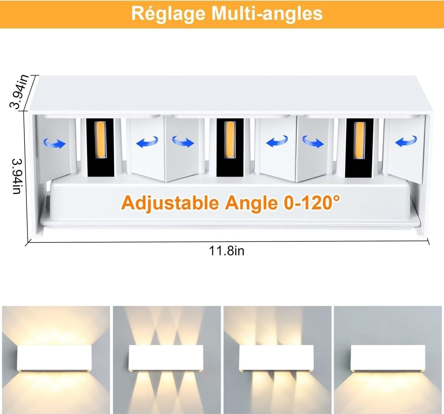 Applique 2 LED Parete 30W 3000K IP65 Bianco Caldo Fascio Regolabile 120° Esterno - 4
