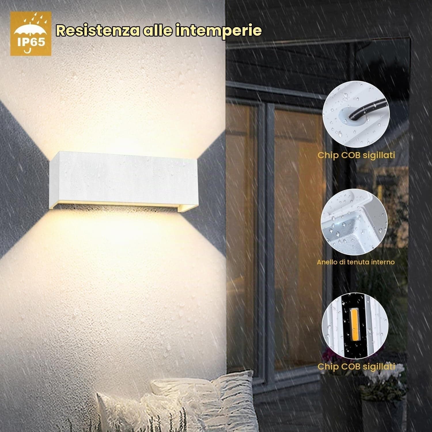 Applique 2 LED Parete 30W 3000K IP65 Bianco Caldo Fascio Regolabile 120° Esterno - 7