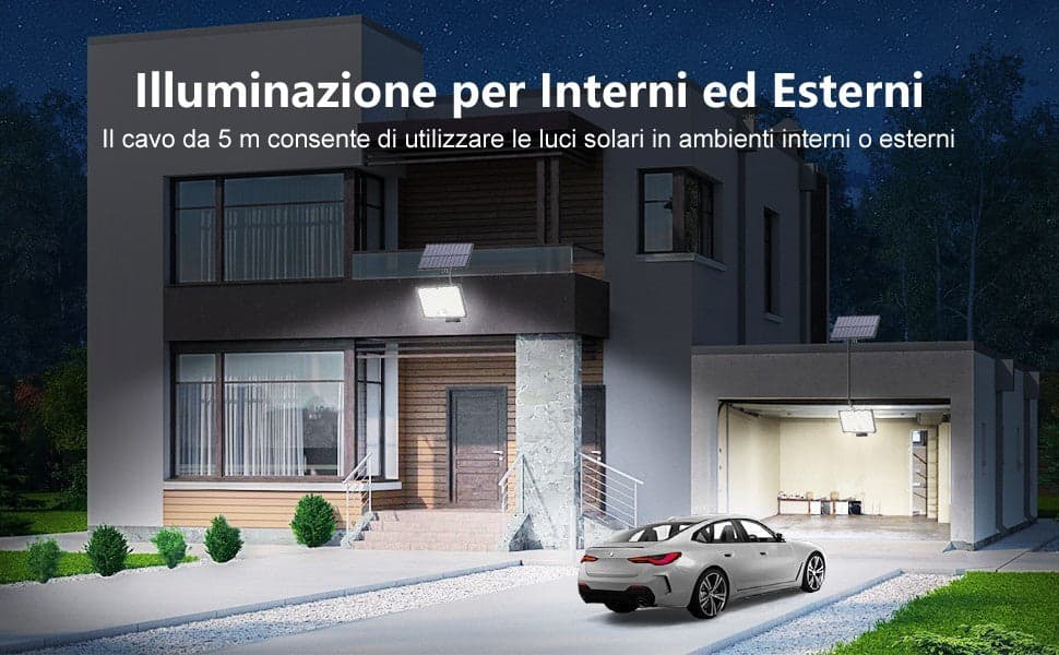 Faretto Solare 400LED IP67 Sensore Movimento Telecomando 3 Modi Esterno Cavo 5mt - 9