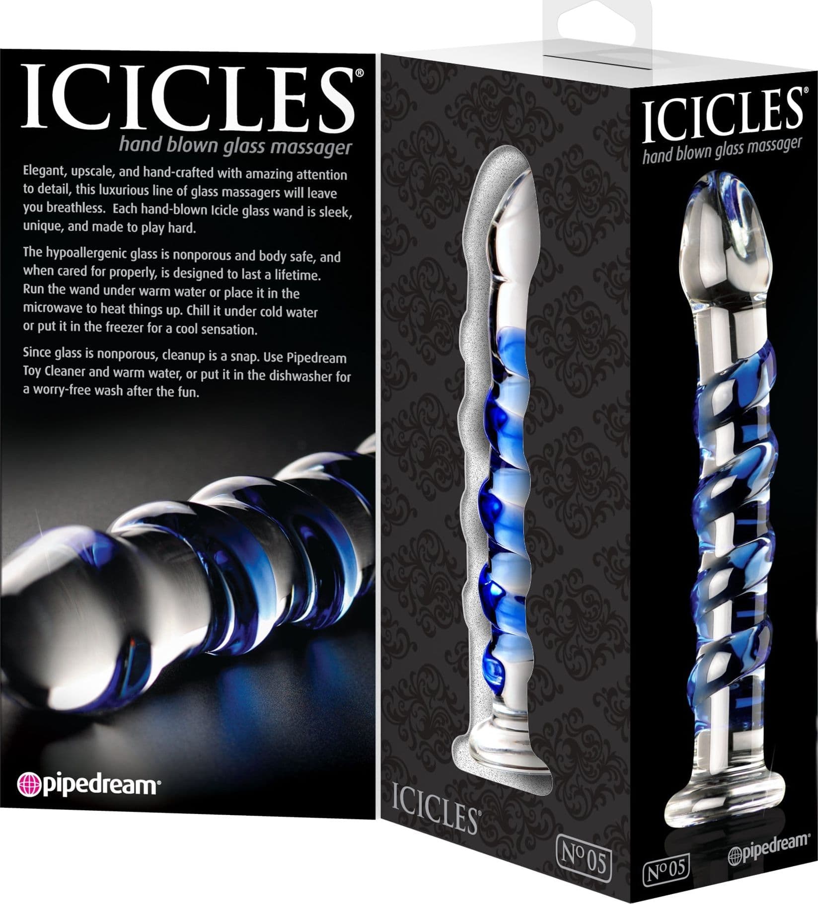 Dildo in Vetro Pipedream Icicles No.5 18 cm Trasparente Blu - 5