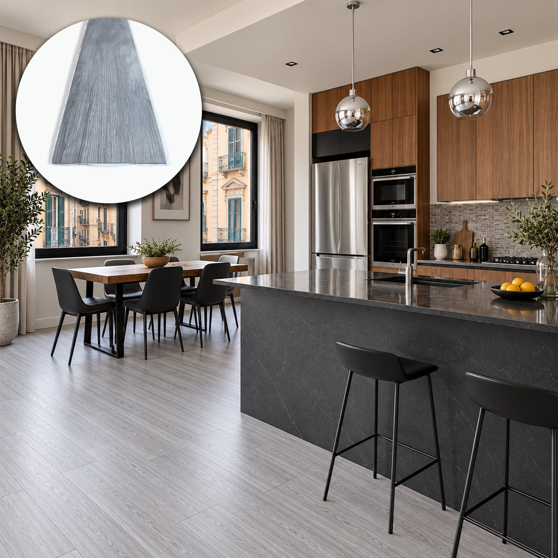 Pavimento LVT Autoadesivo Effetto Rovere Grigio Perla 914x152x2 mm – Antigraffio, Resistente all'Acqua e Ignifugo - 2