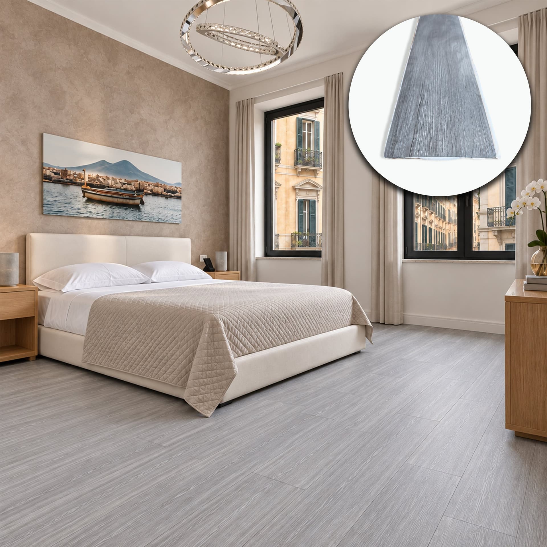 Pavimento LVT Autoadesivo Effetto Rovere Grigio Perla 914x152x2 mm – Antigraffio, Resistente all'Acqua e Ignifugo - 3