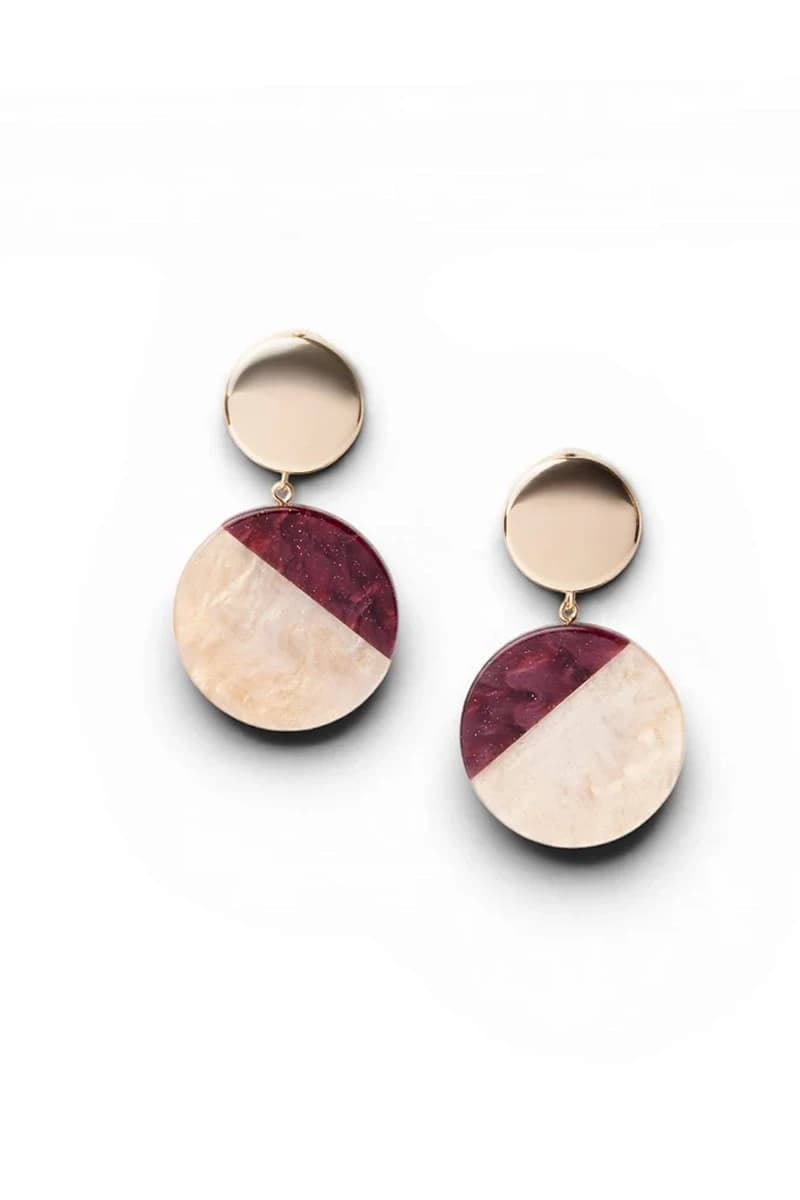 Orecchini in metallo pendenti con pietra in acrilico beige e viola | MYA ACCESSORIES - 2