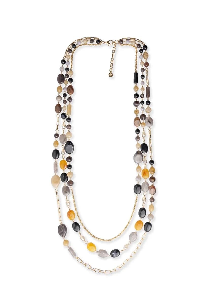 Collana multi filo con pietre in acrilico nero e naturale | MYA ACCESSORIES - 2