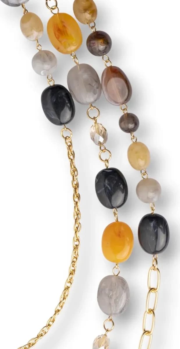 Collana multi filo con pietre in acrilico nero e naturale | MYA ACCESSORIES - 3
