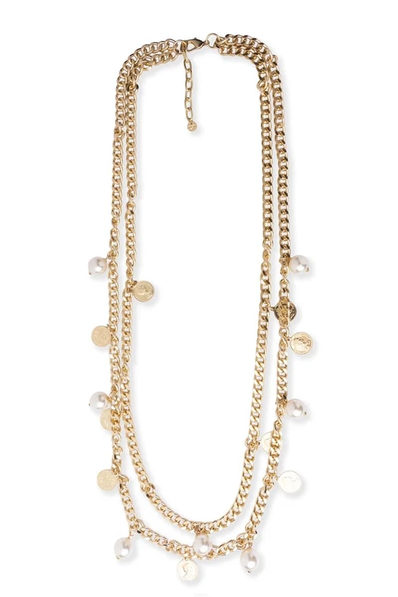 Collana a due fili con catene in alluminio dorato e perle bianche | MYA ACCESSORIES - 2