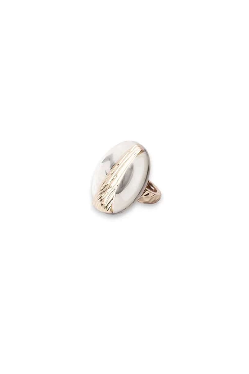 Anello elastico in metallo con elemento circolare in acrilico beige | MYA ACCESSORIES - 2