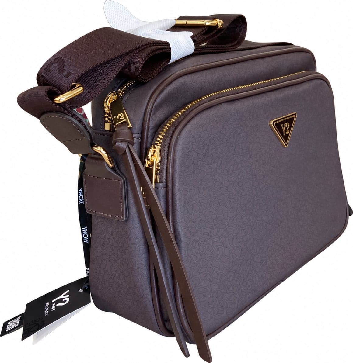 Ynot borsa a tracolla donna Cloud tessuto stampato brown - 3