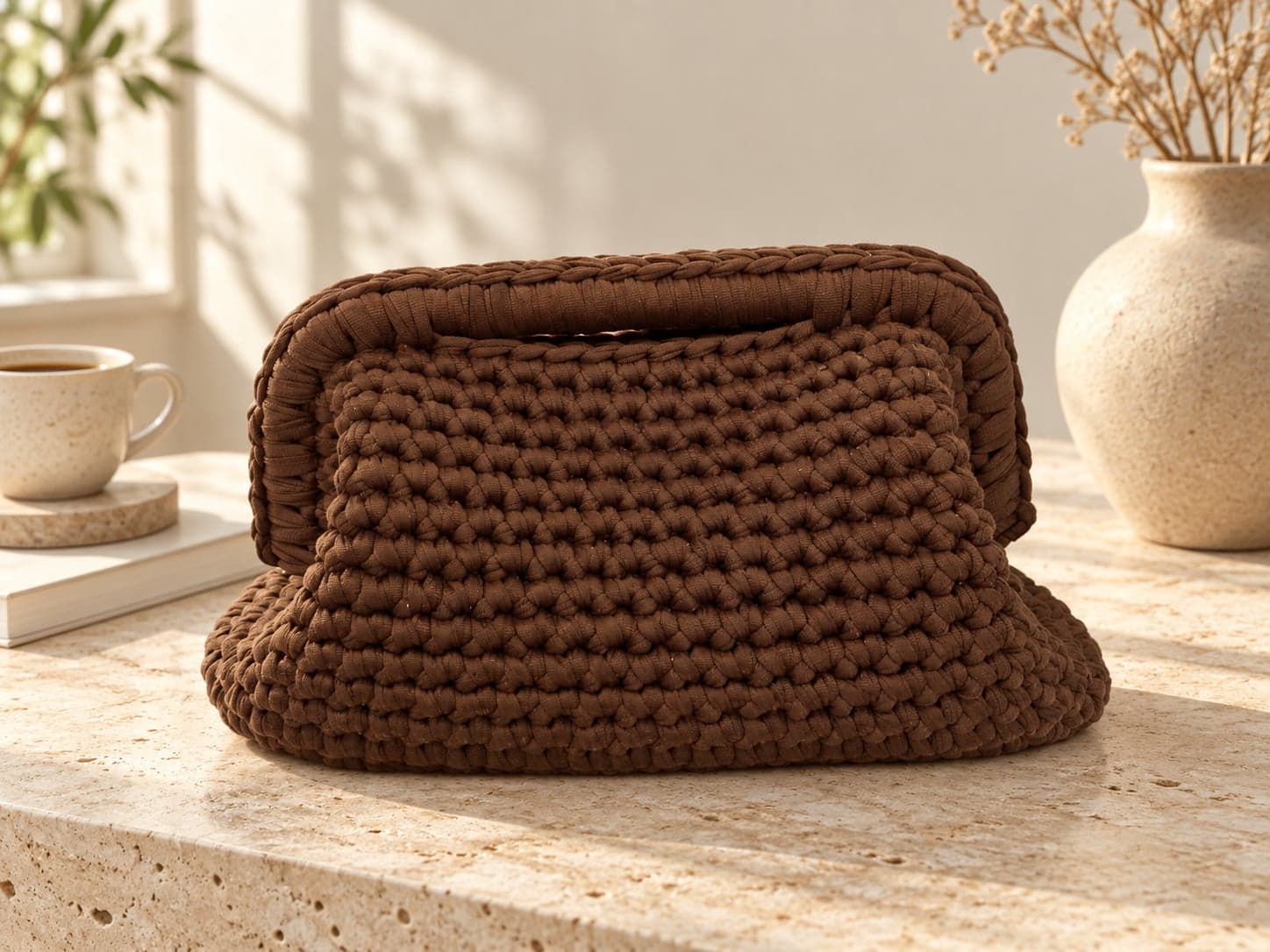 Clutch bag Outfix all’uncinetto marrone - 6