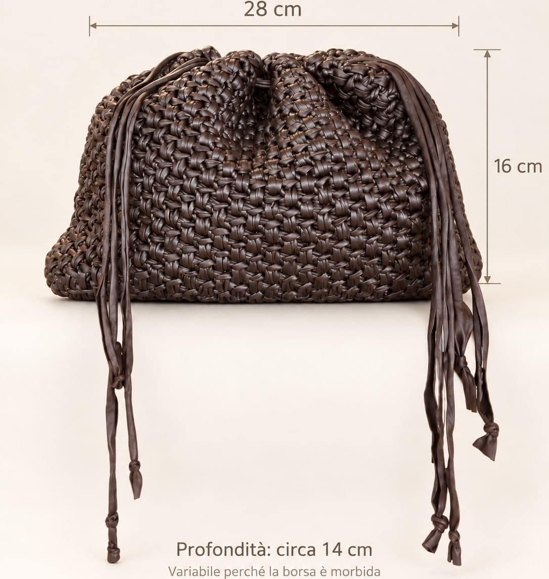 Borsa OutfixLab all’uncinetto in ecopelle marrone scuro con tracolla - 3