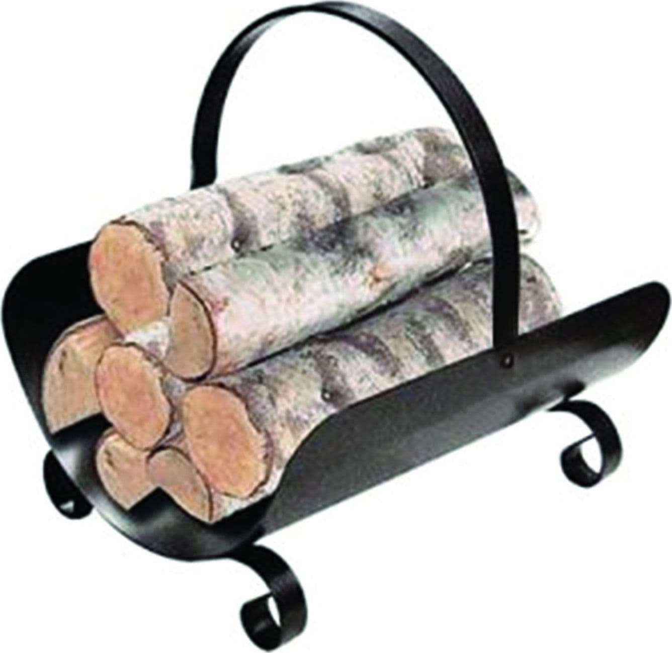 Portalegna 1 manico con ricci in ferro battuto verniciato nero cm.40x32x45h - 2
