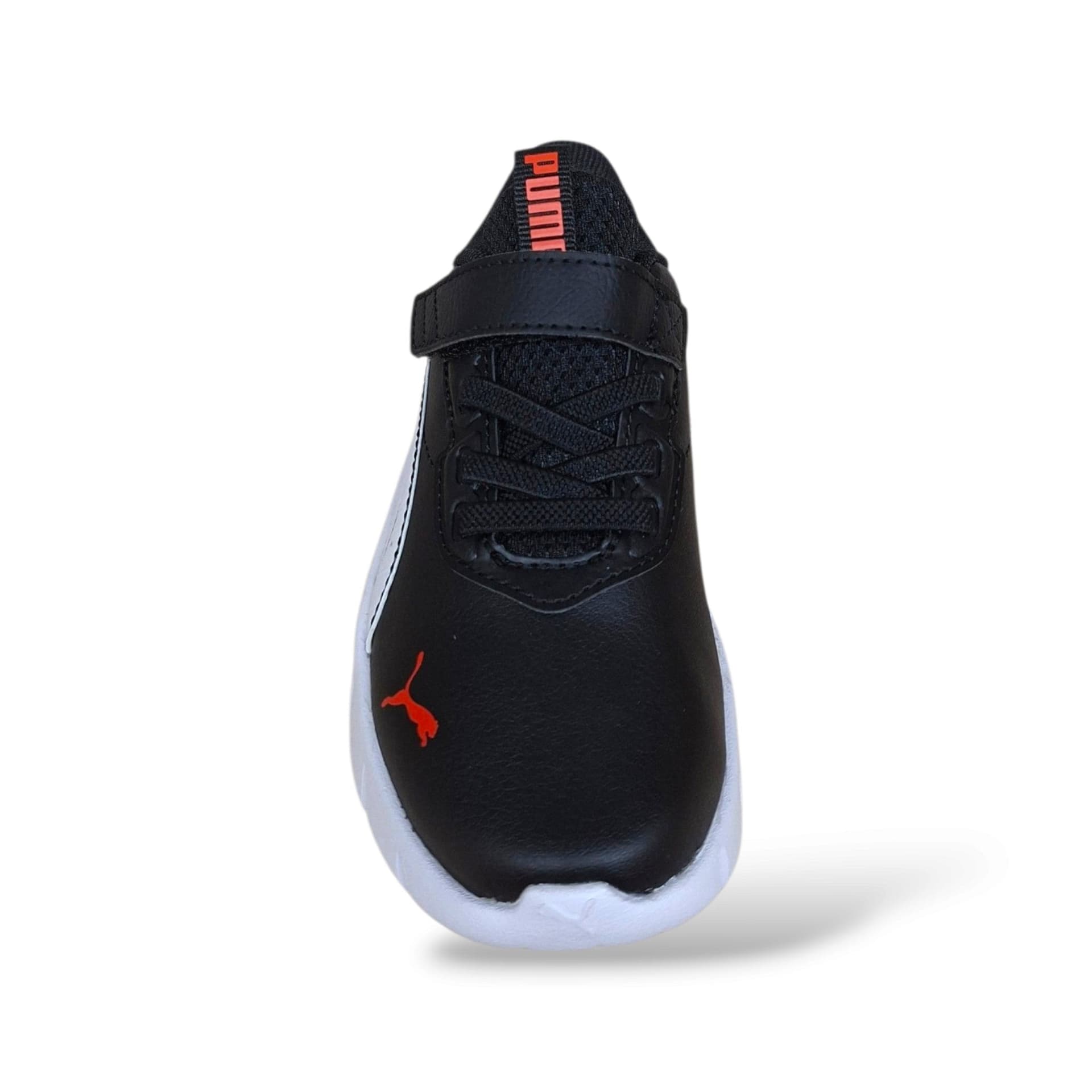 Sneakers Puma Flex Focus bambino nere e bianche in pelle, elastico e velcro, taglie 28-35 - 4