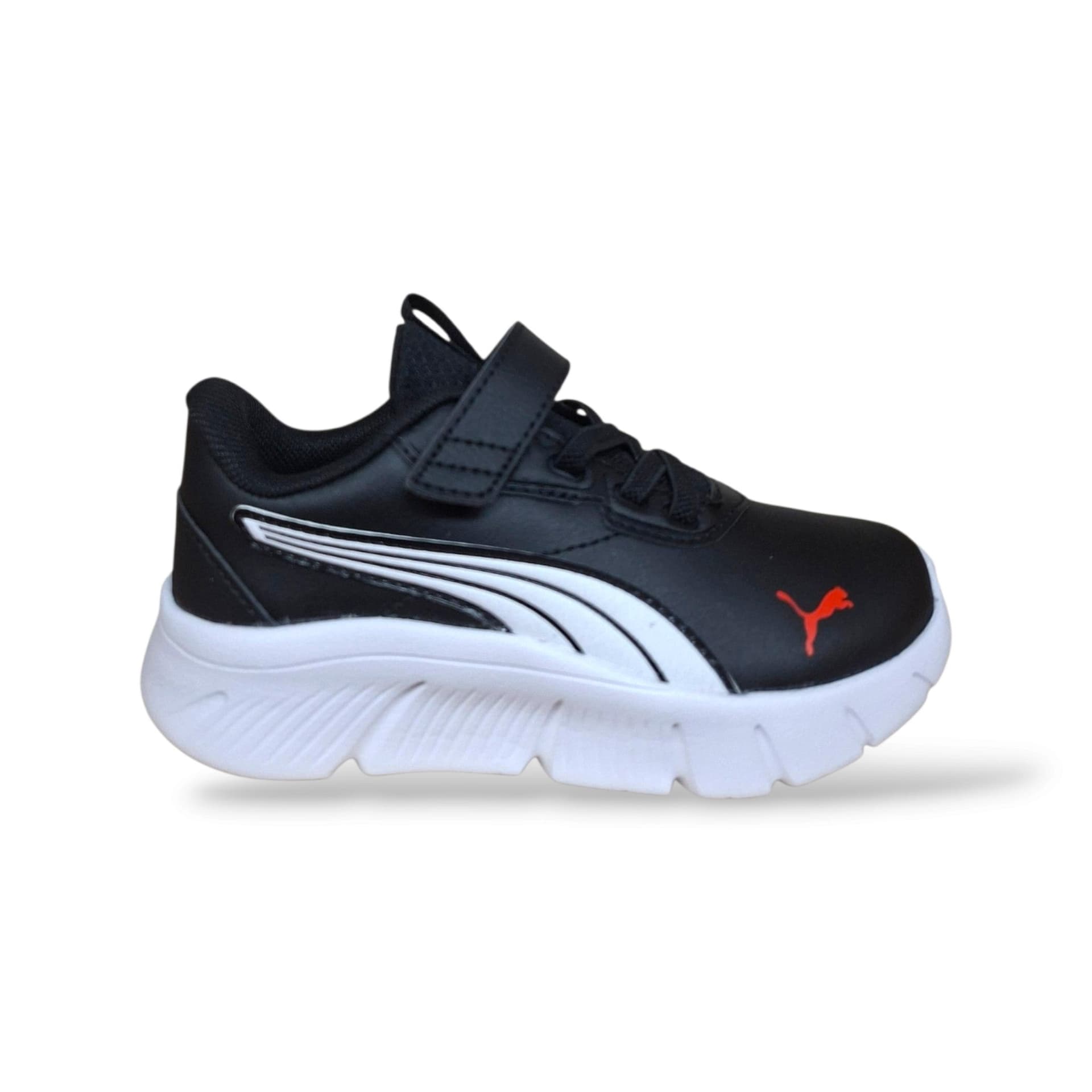Sneakers Puma Flex Focus bambino nere e bianche in pelle, elastico e velcro, taglie 28-35 - 6